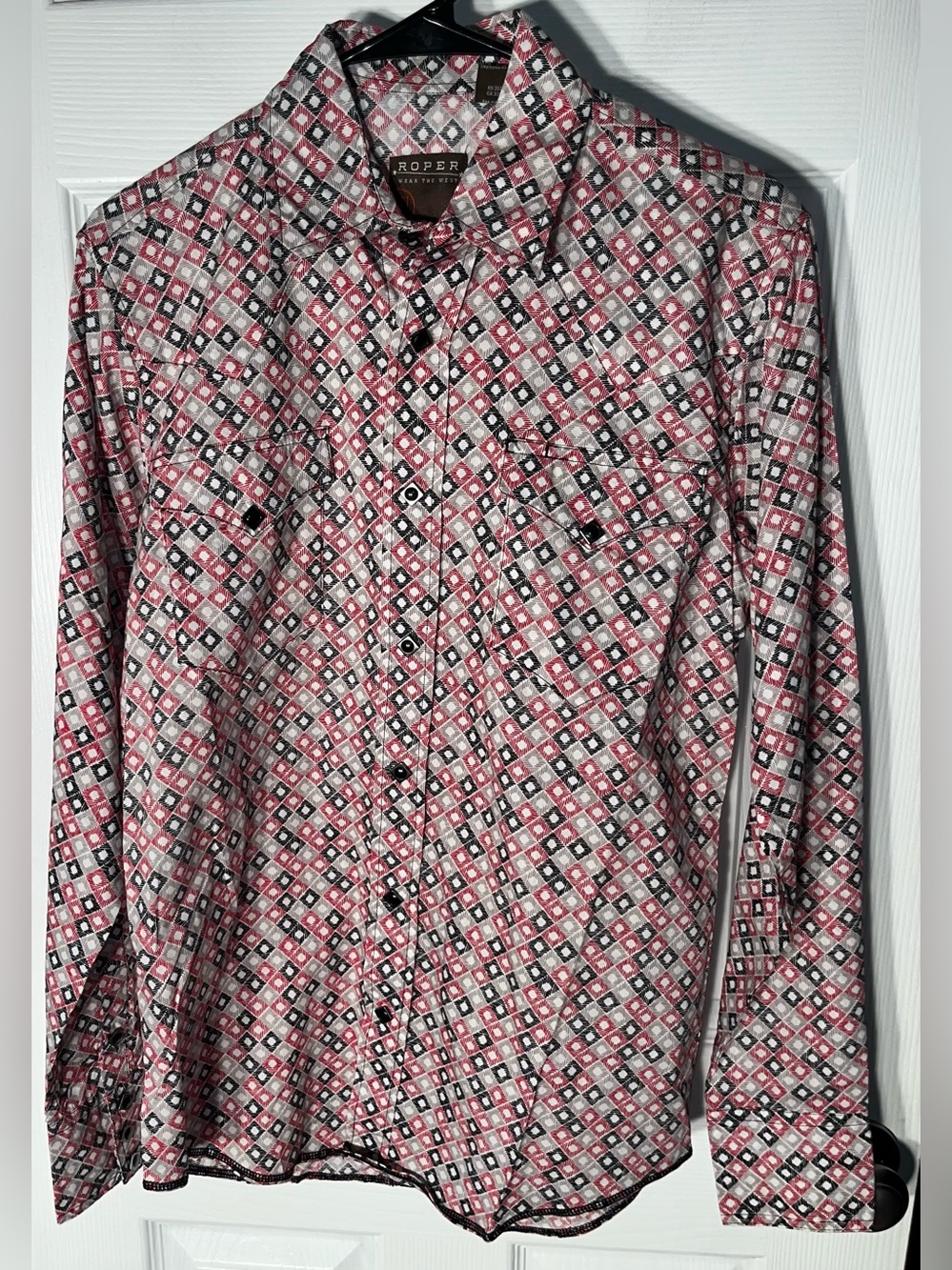 Men’s Roper Border Western Long Sleeve Snap Button Shirt 100% Cotton Small S
